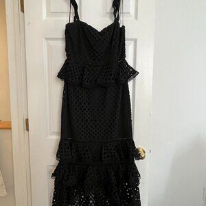 ✨ NBD Haze Midi Dress – Black Eyelet Fabric with Lattice Trim ✨